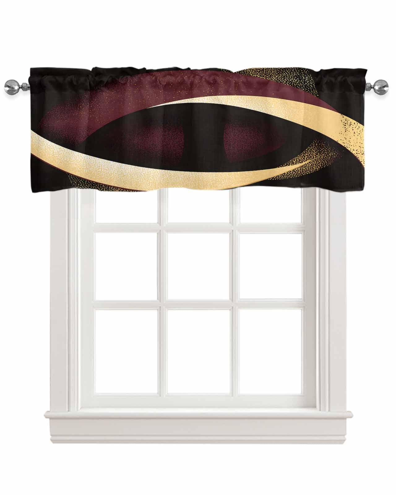 Artwork Store Faux Linen Kitchen Valance for Windows Living Room Mottled Gold Red Black Vintage Style Valances Rod Pocket Farmhouse Country Short