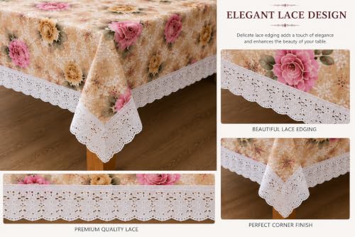 Image of Dakshya Industries Waterproof PVC Table Cover 60 x 40 Inch for Dining Table, Floral Printed Table Cloth, Washable Oilproof Table Protector, Plastic Cover for 4 Seater & Center Table Cover