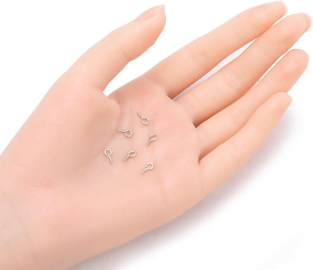 100pcs Screw Eye Pin Peg Bail Clasp Jumpring Loop 8mm Glue On Pendant Connector 18K White Gold Plated Brass for DIY Craft Jewelry Making CF207-1