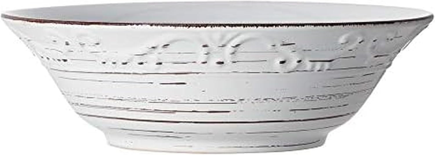 Pfaltzgraff Trellis 9-Inch Serving Bowl, White Stoneware - Rustic Garden Scroll Pattern, Microwave & Dishwasher Safe