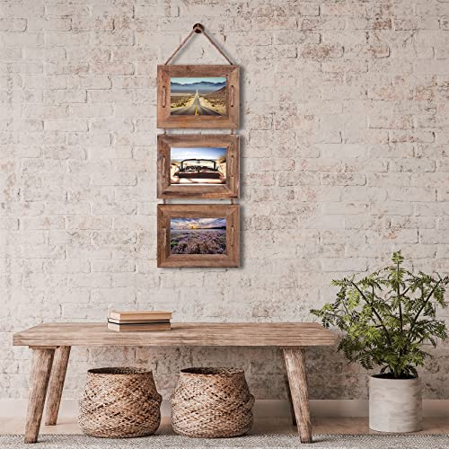 Robhomily 5X7 Rope Hanging Picture Frame Collage, 100% Reclaimed Barn Wood, 3-Opening Photo Frames Picture Galley Wall Decor, Farmhouse Rustic Distressed Barnwood Photo Frame. #TOP3