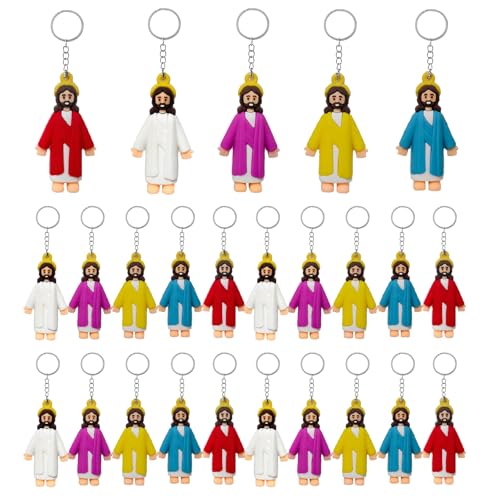 Voopurbic 25 Pcs Middle Jesus Figurines Keychains Bulk, Christian Religious