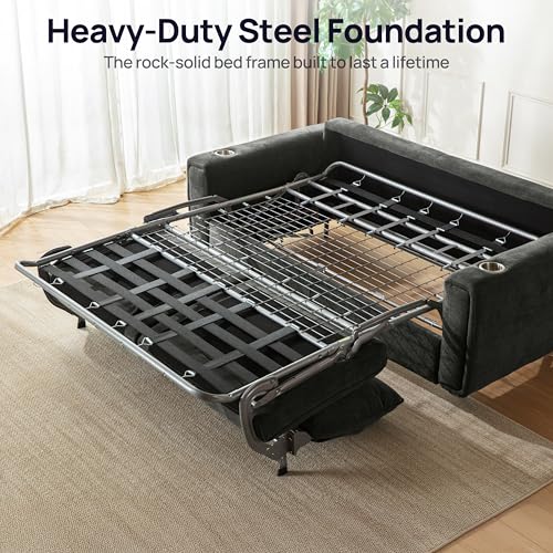 Pull Out Sofa Bed, No Cushion Removal, Queen Sleeper Sofa with USB Fast Charging, Memory Form Mattress, 2-in-1 Convertible Comfy Loveseat Couch Bed for RV, Apartment, and Small Spaces (Dark Grey) - Image 3