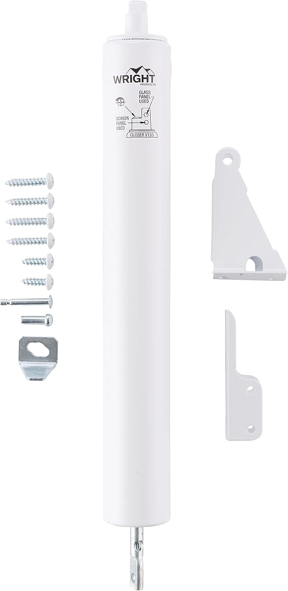 Wright Products Heavy-Duty Pneumatic Storm Door Closer – Durable, Adjustable, Quiet-Closing with Hold-Open Feature (Transitional, White)