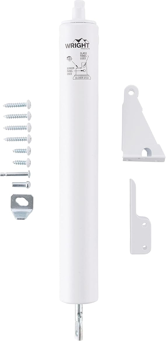 Wright Products Heavy-Duty Pneumatic Storm Door Closer Durable, Adjustable, Quiet-Closing with Hold-Open Feature (Transitional, White)