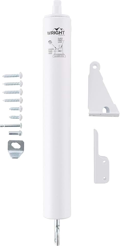 Wright Products Heavy-Duty Pneumatic Storm Door Closer – Durable, Adjustable, Quiet-Closing with Hold-Open Feature (Transitional, White)