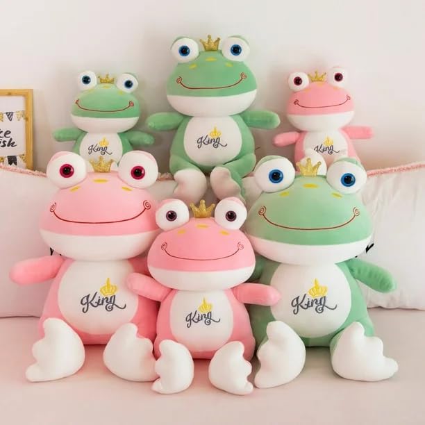 Image of Little Swag Cute Set of 2 King Frog Plush Toy, Animal with Crown Soft Stuffed Teddy Bear for Girls, Boys, Kids, Birthday, Nursery, Room Decor - 25 cm