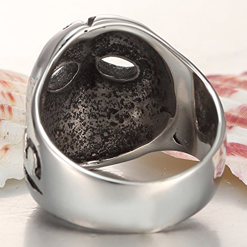 Mowen Jewelry Men's Vintage Punk Rock Hollow Openwork Skull Halloween Jason Mask Stainless Steel Ring Band Silver Black,Sizes 7-14 (11) #TOP5