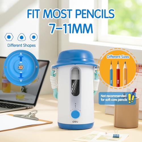 Electric Pencil Sharpener, Low Noise Fully Automatic Pencil Sharpener for Classroom,6.9-10.8mm Colored/Jumbo Pencils, Auto in & Out,Rechargeable Hands-Free Sharpener for Home/Office,Blue — view 4
