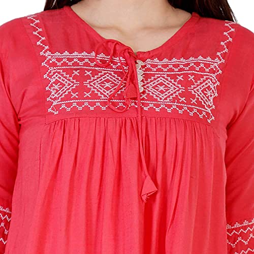 Image of Avayayat Short Kurti for Women | Embroidered Straight Rayon Kurta | Round Neck Full Sleeves Short Kurti for Women's