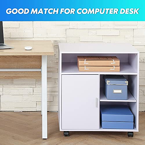 Fitueyes Office Cabinet Wood Mobile Printer Stand On Wheels For Storing File Folders, White, Ps406005Ww #TOP7