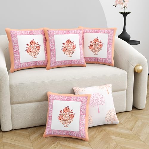 Image of BLOCKS OF INDIA Hand Block Printed Cotton Cushion Cover (16 x 16 inches) (Cushion 9)