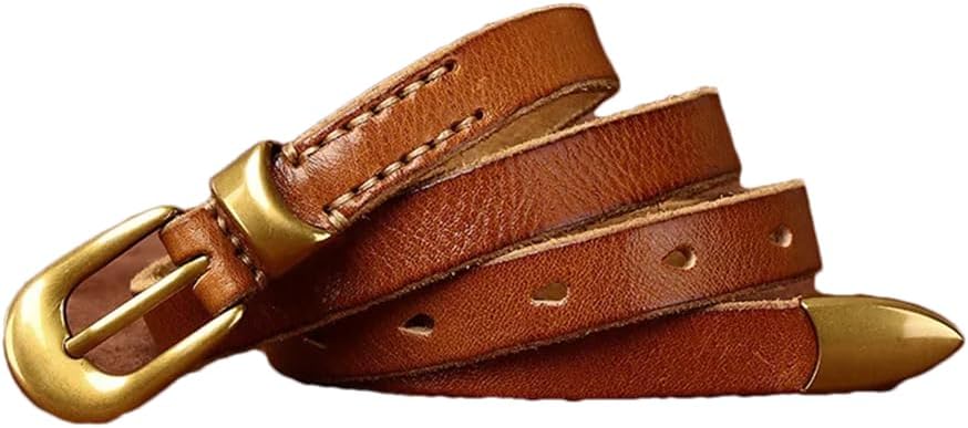 1.8Cm Leather Belt For Women All-Match Vintage First Layer Cowhide Gold Buckle Belt