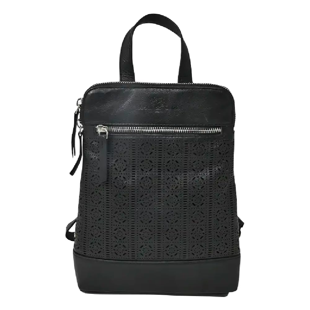 Laura Valle Mochila Piel Mujer Auténtica Modelo Flamenco – Bolso Mujer Verano Juvenil y Elegante Bolso Cuero Diseño Repujado y Bolsillo Antirrobo Seguro