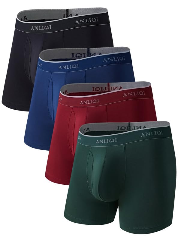 ANLIQI Men's Underwear Boxer Briefs for Men,Open Fly Bamboo Boxer Shorts Moisture-Wicking Comfort Flex Fit Trunks