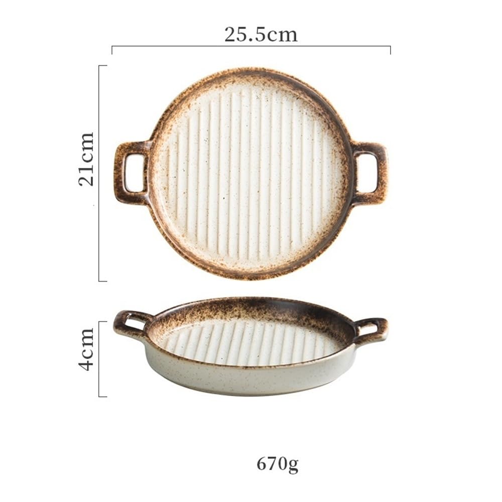 Plaque de cuisson en céramique à double oreille, assiette steak occidentale Pain(Grigio)