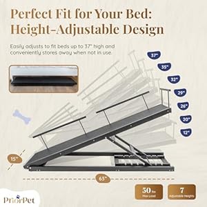 Dog ramp for Bed - PRIORPET Birchwood Adjustable Ramp for Dogs to Get on Bed: Dog ramps for High Beds up to 37 Inches – Foldable Ramp, Anti-Slip Grip & Safety Rails, Small Dogs Up to 120lbs – Black Dog ramp for Bed PRIORPET Birchwood Adjustable Ramp for Dogs to Get on Bed Dog ramps for High Beds up to 37 Inches–Foldable Ramp Anti Slip Grip Safety Rails Small Dogs Up to 120lbs–Black