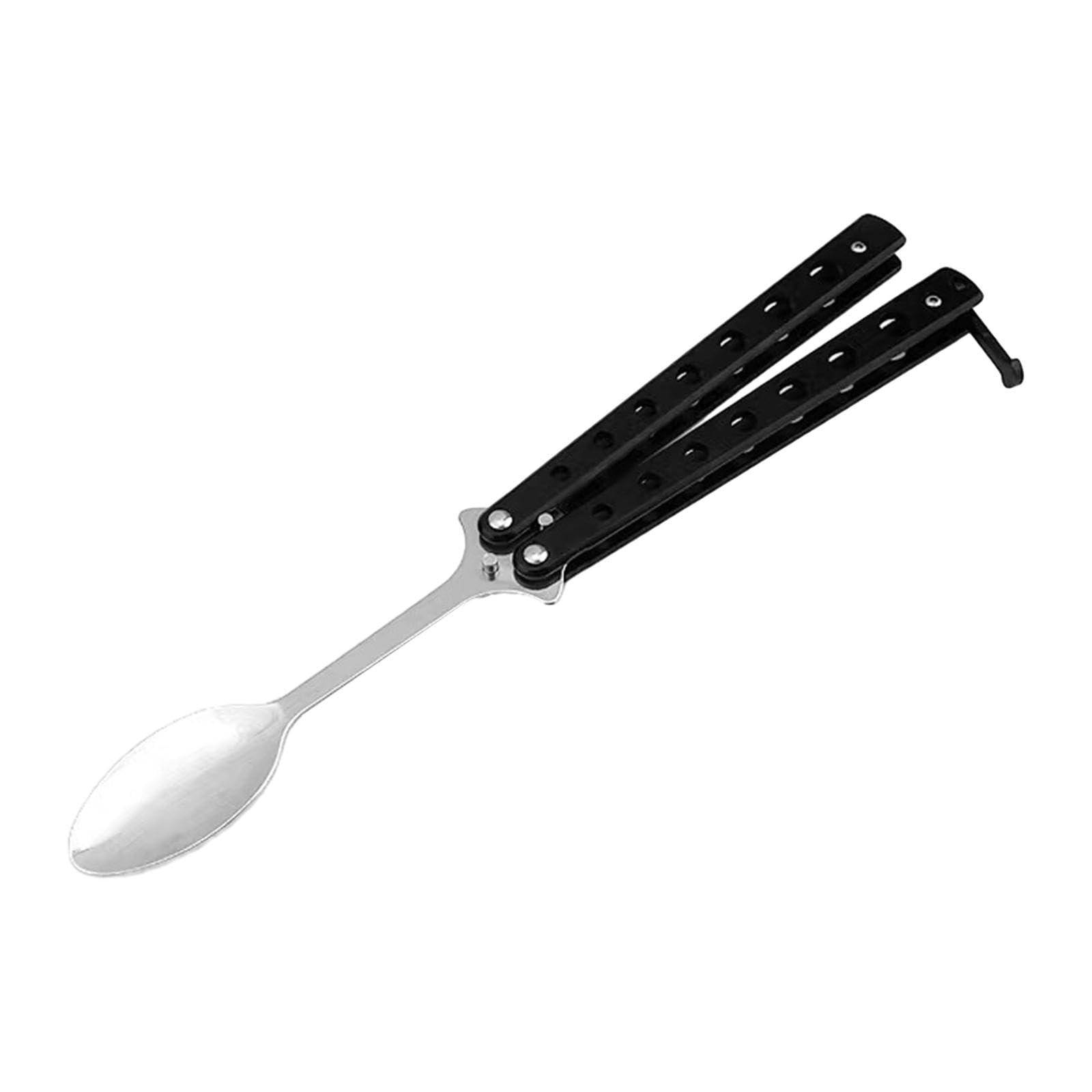 Butterfly Spoon Metal Butterfly Practice Trainer for Hunting BBQ Backpacking Black Handle-picture-12
