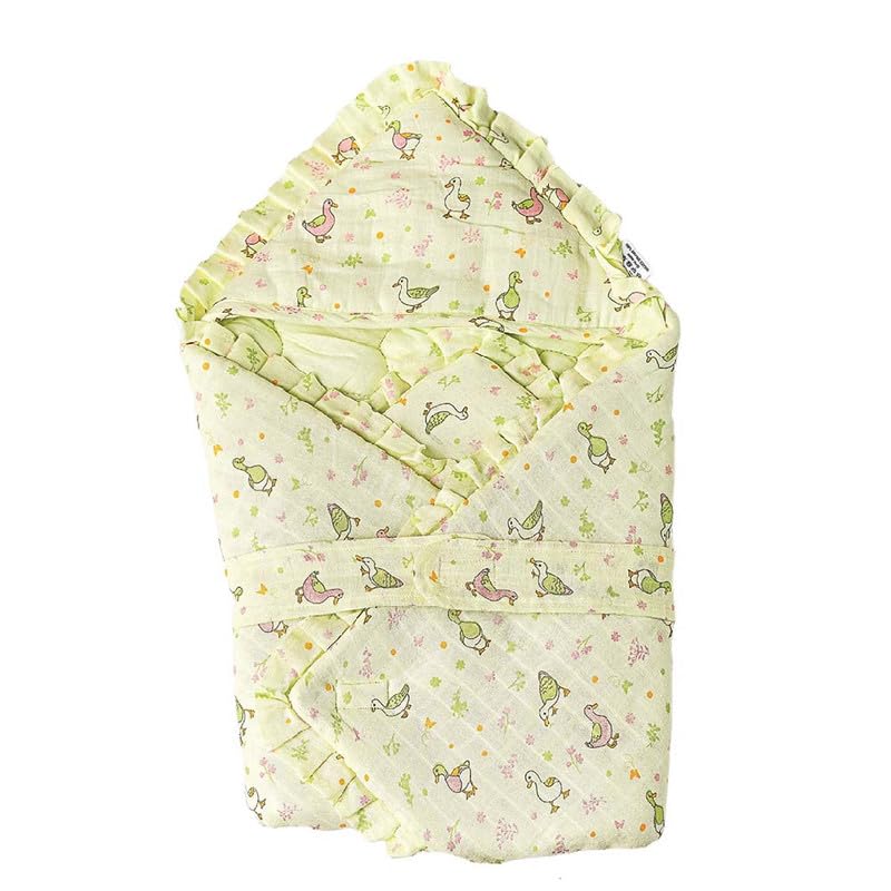 FIRST IN Baby Muslin Wrap Bed Soft Cotton Head Support | Portable, Foldable & Breathable - Lime Cream Runner Duck-image-0
