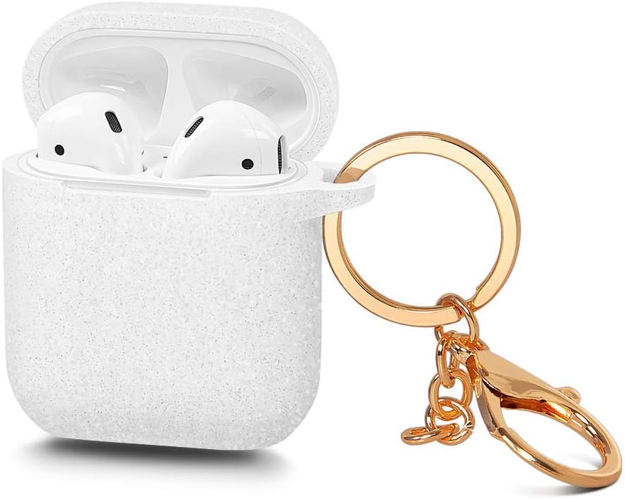 AirSha Compatible for AirPods Case with Keychain,[Support Wireless Charging],Shockproof Protective Silicone Cover Skin for AirPods Charging Case 2 & 1 (Glitter White)