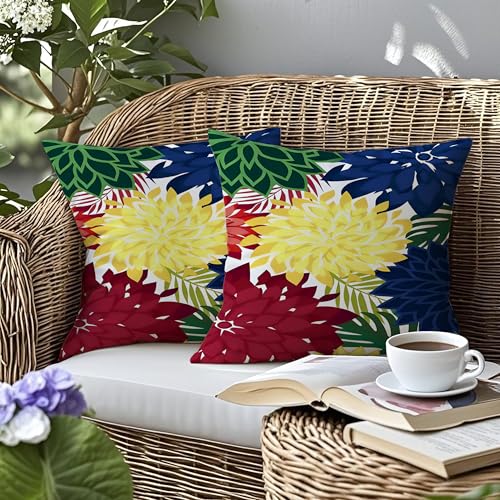 mellicoma Waterproof Outdoor Pillow Covers 18x18 Pack of 2 Colorful Vibrant Floral Collage Throw Outdoor Pillows for Garden Funiture Patio Home
