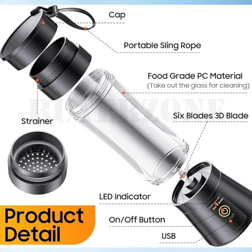 Image of USB Rechargeable Blenders for Smoothies and Juices, BUYERZONE Juicer Mixer Grinder Mini Portable Juicer Blender, Portable Blender, Personal Size Mini Juice Mixer, Electric Fruit Juicer Machine