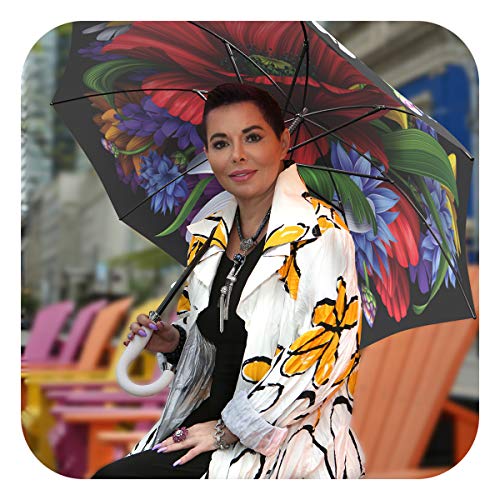 Wild Poppies Umbrella Red Design - Extra Large Colorful Floral Umbrella Windproof - Stick Designer Umbrella For Ladies With Hook Handle - Strong Quality Fashion Umbrella For Rain #TOP4