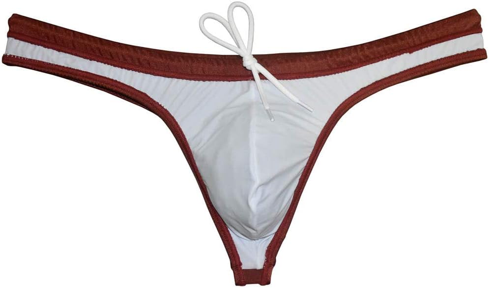Men's Swim Briefs Sexy Bikini Swimsuit Thong Drawstring Swimwear Solid Shiny Swimming