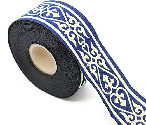 11 Yard Spool 1.37" Wide Royal Blue Celtic Heart Jacquard Ribbons Heart Embroidered Ribbons Jacquard Trim Sewing Lace Fabric 35068 #TOP2
