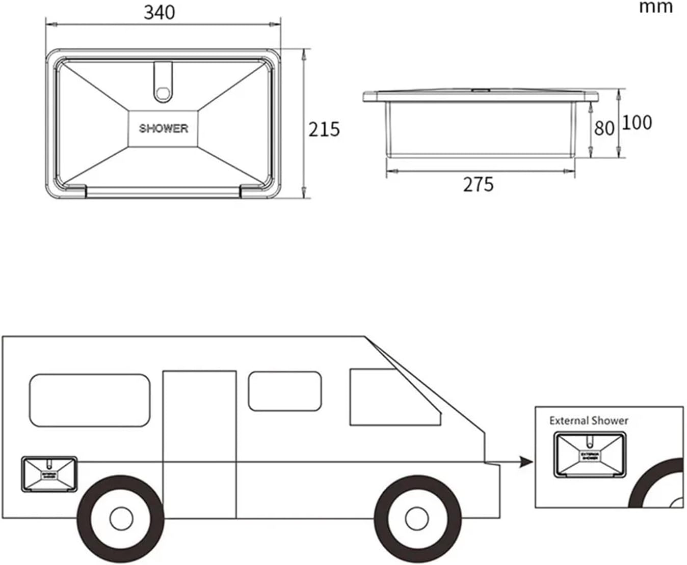 RV Shower Box Kit For RV Camper Trailer Boat Marine Yacht Motorhome Caravan Accessories External Wall Shower Exterior Shower Kit(WHITE)