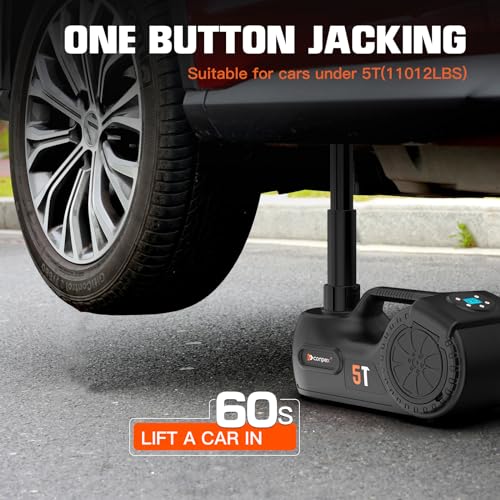 Image of Electric Car Jack kit 5 Ton 12V (Lifting Range: 6.1~20.8 inch) Hydraulic Jack with Manual Wrench and Tire Inflator Pump, Car Lift Set Floor Jack for Car Tire Change with LED