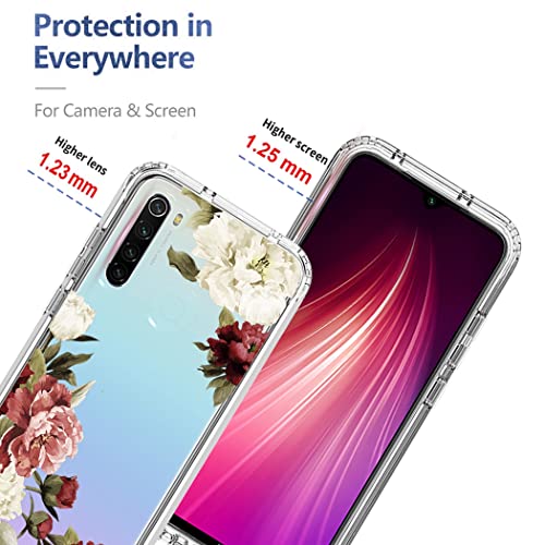 Tothedu Phone Case For Redmi Note 8 (2019/2021) M1908C3Jh M1908C3Jgg Case With Tempered-Glass Screen Protector, Clear Floral Pattern Full Body Protective Cover Cases For Xiaomi Redmi Note 8 (Flower) #TOP1