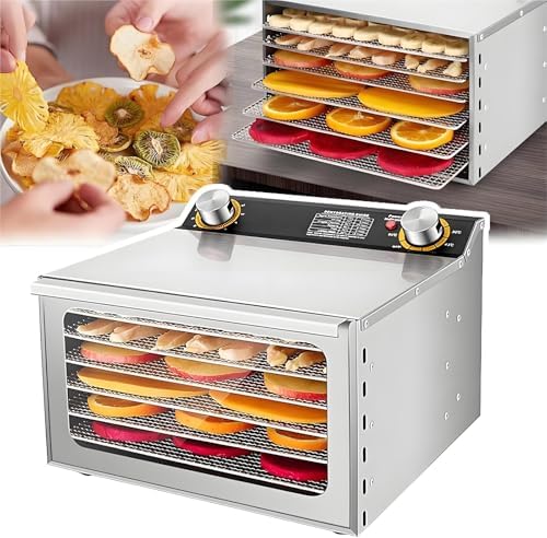 Electric Food Dehydrator - 6 Layer Stainless Steel Meat & Fruit Dryer with 12-Hour Timer, Adjustable Temperature Control (86ºF-194ºF) for Jerky, Herbs, Veggies & Dog Treats