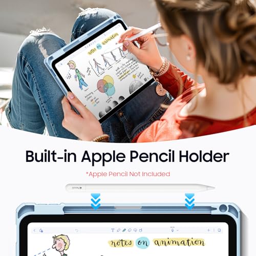 FINTIE Hybrid Case for iPad (A16) 11th Gen 11-inch (2025) & iPad 10th Gen 10.9-inch (2022) - Shockproof Clear Acrylic Back with TPU Frame, Built-in Pencil Holder, Auto Wake/Sleep, Sky Blue - Image 5