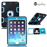 MagicSky Rugged Hybrid Dual Layer Armor Defender Full Body Protective Case Cover with Kickstand for iPad mini, iPad mini 2, iPad mini 3 - Teal/Black