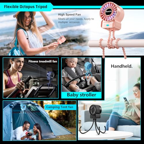 Image of 2 Pack Multifunctional Portable Stroller Fan 4 Speed 6600rpm High Speed Usb Rechargeable Personal Mini Handheld Fan Extended Tripod For Desktop Winding Kids Bed Treadmill Bike Golf Cart Outdoor Travel