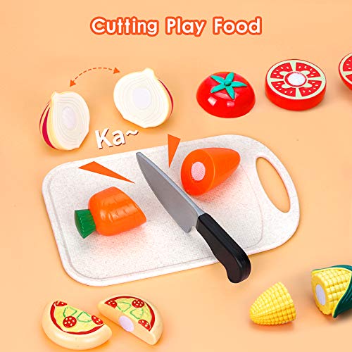Koonie 50PCS Kitchen Toys, Pretend Play Kitchen Set with Electronic Induction Cooktop, Pressure Pot and Pans, Cutting Play Food, Play Cooking Utensils for Toddlers, Kids, Girls, Boys Learning Gift