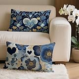 Coussin Exterieur Impermeable Bleu Housse Coussin 30x50 cm Lot de 2, Usine Décoratif Canapé Taie Oreiller Impermeable Velours Taie d'oreiller pour Decoration Maison Exterieur Jardin Balcon Q 6700