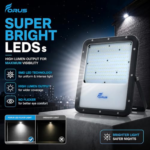 Image of Forus 150W LED Flood Light Outdoor with 4 Year Warranty, IP67 Waterproof Decorative Focus Light, White Security Lighting for Home, Garden, Events, Terrace, Landscape, Building, Stage, Party (1 PC)