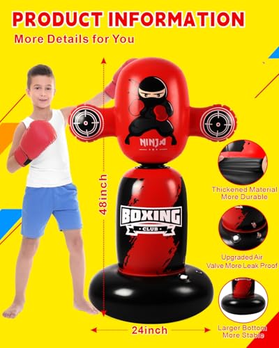 VCOLAN Punching Bag for Kids, 48\" Kids Boxing Bag, New Upgraded 360 Rotating Inflatable Bag for Boys, Age 3-6