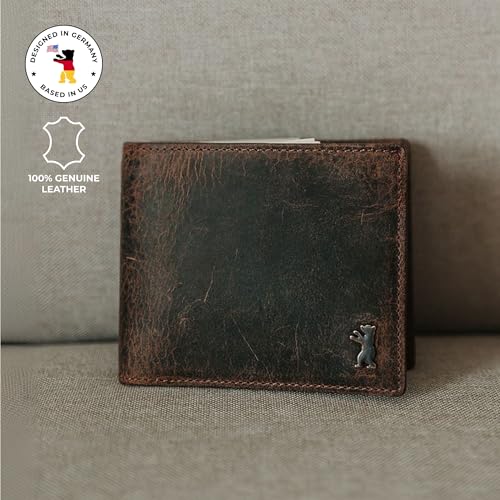 Image of BERLINER BAGS Slim Genuine Leather Mens Wallet Brooklyn, Gift Box - Brown | Front Pocket Bifold Wallet, 8 Card Slots, 2 Slip-in pockets, 2 Bill Compartments, RFID Blocking