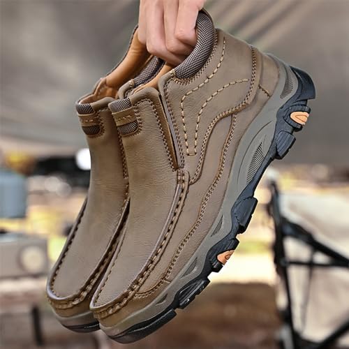 Image of MOSTELO Mens Slip On Casual Loafers Classic Outdoor Leather Walking Hiking Shoes Comfortable for Work Office Dress Outdoor High Top