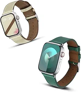 Genuine Leather Band Compatible with Apple Watch Bands for Women Men 49/46/45/44/42/41/40/38mm, Soft Leather Replacement Strap for iWatch Ultra SE Series 10 9 8 7 6 5 4 3 2 1