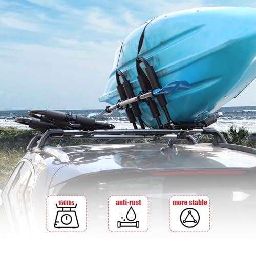 FORWODE Premium Kayak Roof Rack, 2 Pair J-Bar Roof Rack, Folding Adjustable Rack, Heavy Duty Kayak Roof Carrier 2 Kayak, Canoe, SUV, Surfboard on SUV, Car and Truck Crossbar - Thumbnail 6