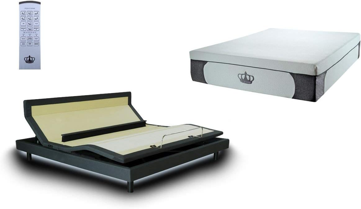 DynastyMattress DM9000s Adjustable Base 4 Motors, Lumbar Support, Massage, Head & Foot tilt, Underbed Light, USB Ports with 14.5" CoolBreeze Plush Gel Memory Foam Mattress