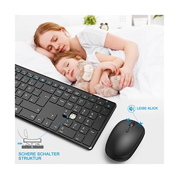 Tastatur Maus Set Kabellos, 2,4GHz Ultra Dünn Silent Ergonomic Tastatur und Maus Kabellos mit 19 Multimedia Shortcuts… – Bild 4