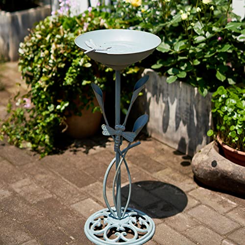 Hlqmfht Diam 11.3" W X 27.2" H Cast Iron Pedestal Bird Bath, Bird Baths For Outdoors,Vintage Metal Bird Bath/Feeder Garden Yard Decoration (Dragonfly) #TOP3