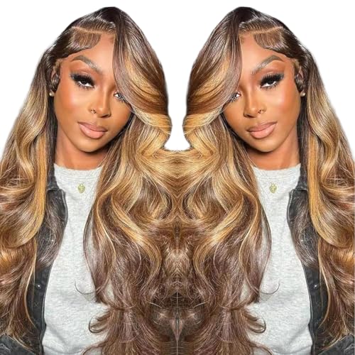 Highlight Human Hair Wig Pre Cut 6x4 Transparent hd Lace Body Wave Human Hair Wig 200% Density 20 Inch Ombre Lace Front Wig Beginner Friendly Wear And Go Glueless Honey Blonde wig