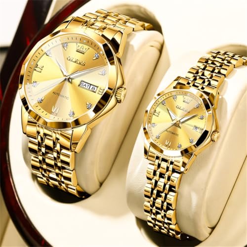 Image of OLEVS Womens Watches Diamond Luxury Dress Gold Wrist Watch Stainless Steel Waterproof Luminous Date
