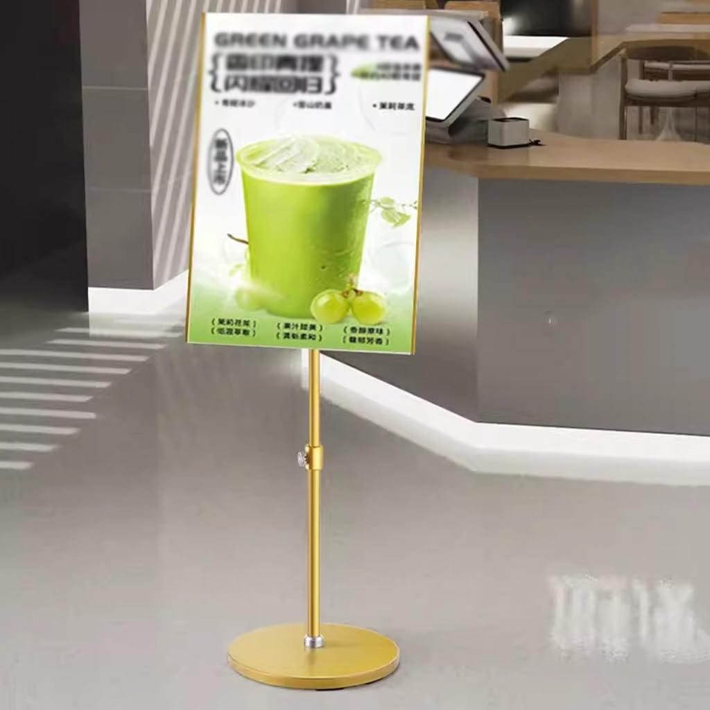 Soporte de Pedestal para Carteles con Base de Acero sólido Resistente, Soporte de Suelo Ajustable para Carteles Verticales y horizontales(Oro A4)